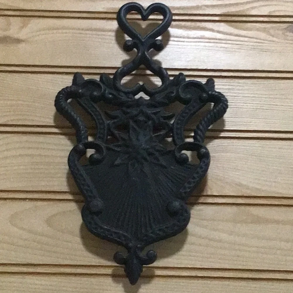 Black Cast Iron Double Heart Rustic Farmhouse Cottage Primitive Starburst Trivet
